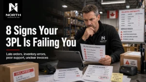Warehouse manager reviewing late shipments, inventory errors and service issues representing signs a 3PL provider is failing.